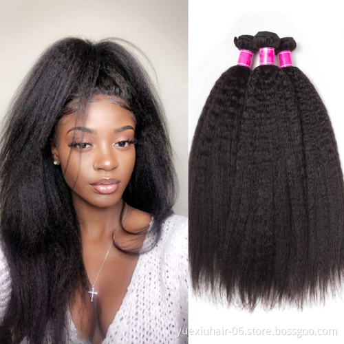 Kinky Straight Human Hair Bundles Natural Color Cuticle Aligned Indian Virgin Hair Extensions Yaki Bundle Deals Wholesale Vendor